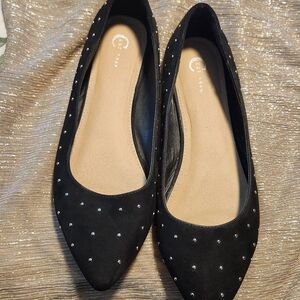 Black Studded Ballet Flats with Pointed Toe